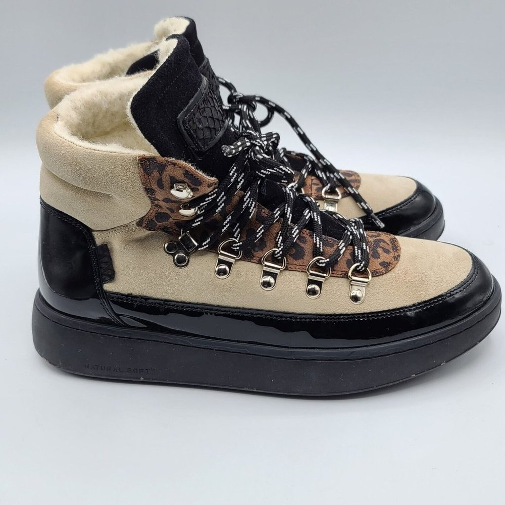 WODEN Iris Hiker Boots Cream/Black Leopard Size 8 NWOB - Picture 9 of 11
